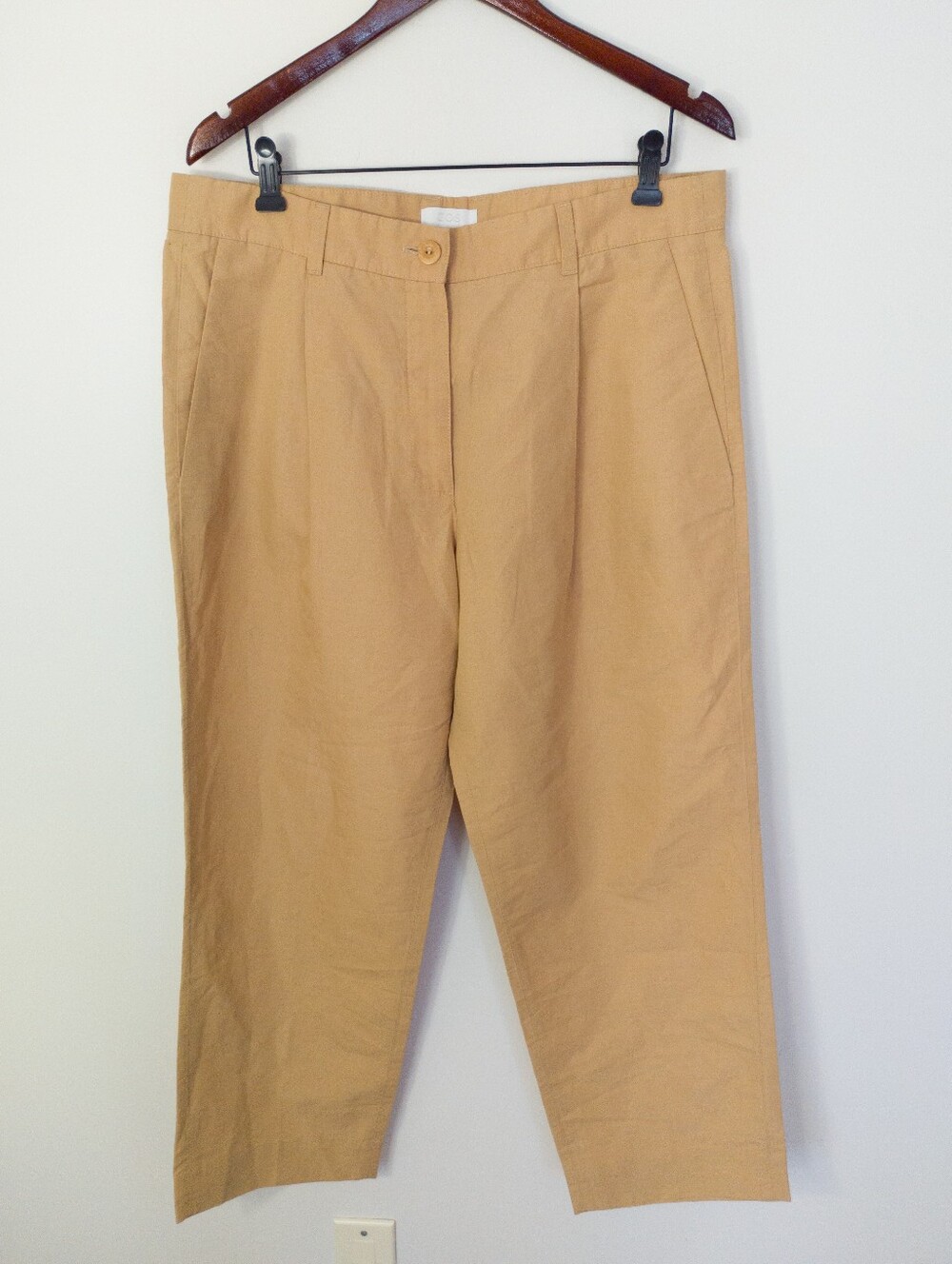 COS Linen Cotton Pleated Trousers Beige Tan Casual Pressfolds Pants Size 42